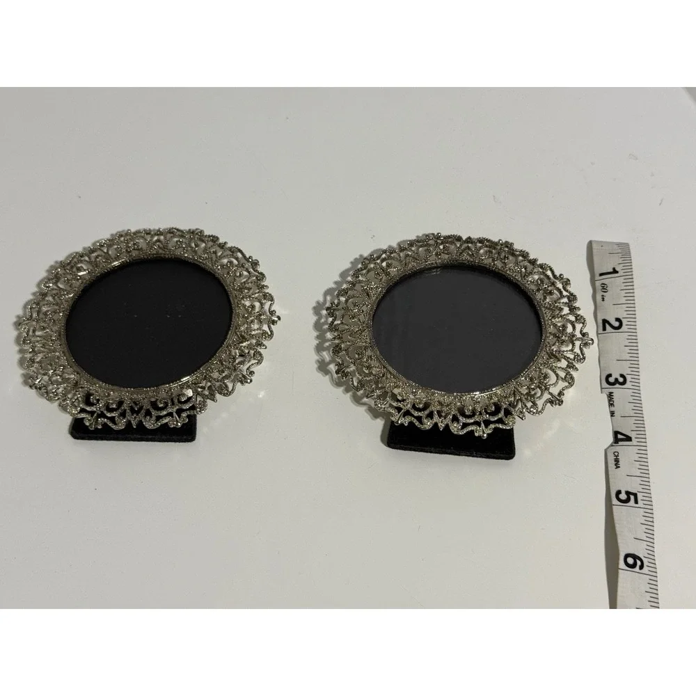 Sheffield Home Set of 2 Round Filigree Picture Frames Silver Metal Ornate Decor
